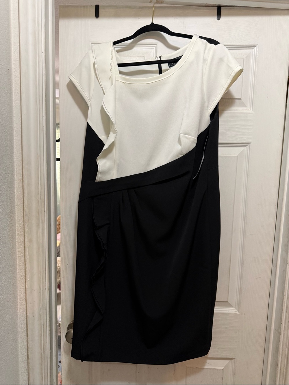 dressbarn Black and White Cap-Sleeve Midi Sheath Dress